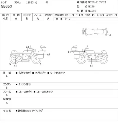 Honda GB350 лот № 8354 оценка 4.5  с аукциона в Японии 0