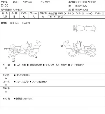 Kawasaki Z400 лот № 7379 оценка 4.5  с аукциона в Японии 0