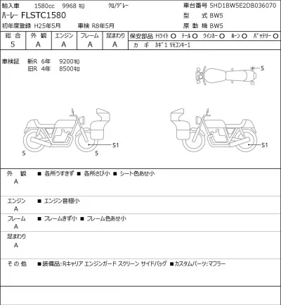 Harley-Davidson HARLEY FLSTC1580 лот № 8384 оценка 5  с аукциона в Японии 0