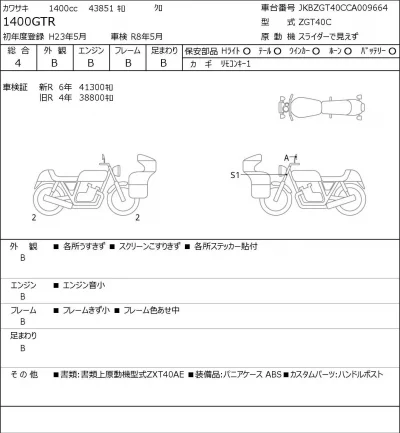 Kawasaki 1400GTR лот № 7436 оценка 4  с аукциона в Японии 0