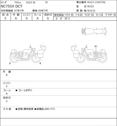 Honda NC750X DCT лот № 8456 оценка 5  с аукциона в Японии 0