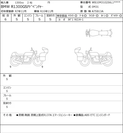 BMW  R1300GS ADVENTURE лот № 8470 оценка 6  с аукциона в Японии 0