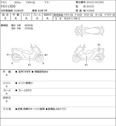 Yamaha TORI CITY 300 лот № 7566 оценка 5  с аукциона в Японии 0