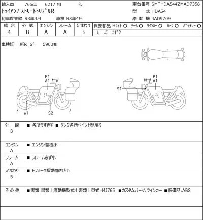 Triumph  STREET TRIPLE R лот № 7626 оценка 4  с аукциона в Японии 0