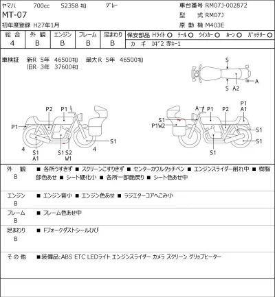 Yamaha MT-07 лот № 5207 оценка 4  с аукциона в Японии 0