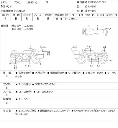 Yamaha MT-07 лот № 5433 оценка 4  с аукциона в Японии 0