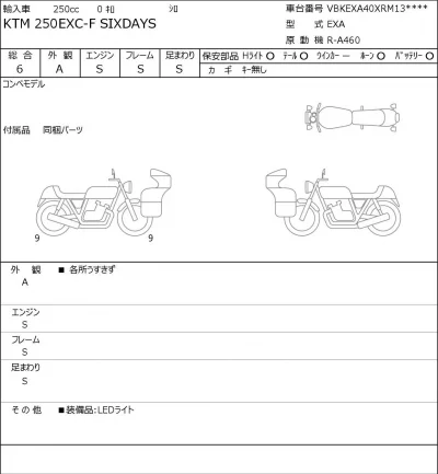 KTM  250EXC-F SIXDAYS лот № 5729 оценка 6  с аукциона в Японии 0
