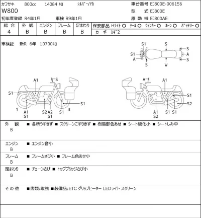 Kawasaki W800 лот № 5741 оценка 4  с аукциона в Японии 0