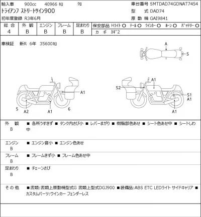 Triumph  STREET TWIN 900 лот № 5753 оценка 4  с аукциона в Японии 0