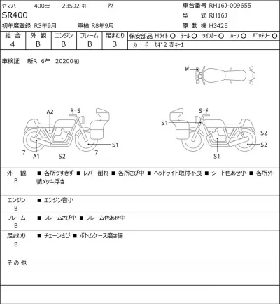 Yamaha SR400-1 лот № 8134 оценка 4  с аукциона в Японии 0