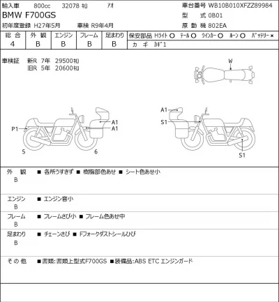BMW  F700GS лот № 8334 оценка 4  с аукциона в Японии 0