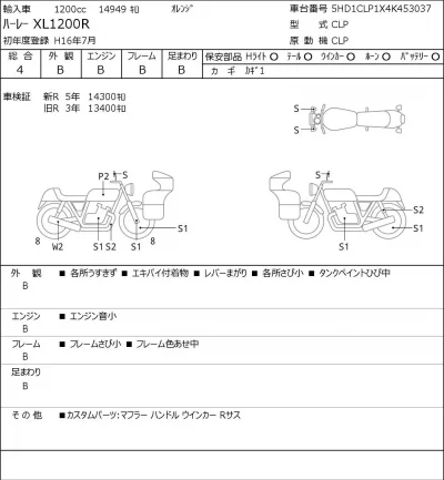 Harley-Davidson HARLEY XL1200R лот № 7382 оценка 4  с аукциона в Японии 0