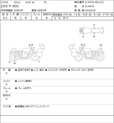 Kawasaki ELIMINATOR 400-1 лот № 7398 оценка 4.5  с аукциона в Японии 0