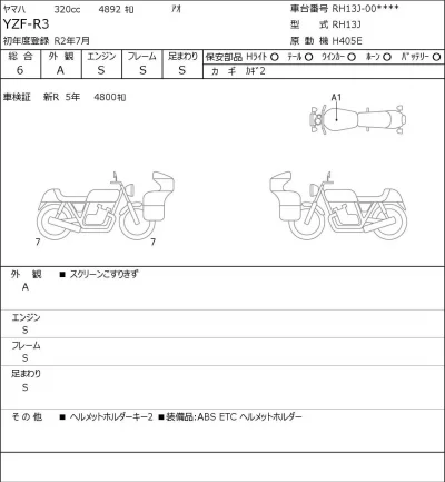 Yamaha YZF-R3 лот № 8425 оценка 6  с аукциона в Японии 0
