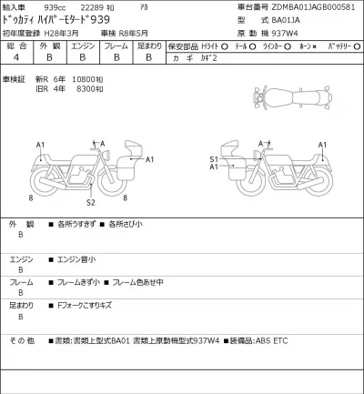 Ducati  HYPERMOTARD 939 лот № 7465 оценка 4  с аукциона в Японии 0