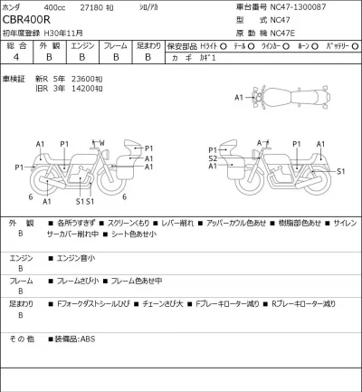 Honda CBR400R лот № 7493 оценка 4  с аукциона в Японии 0