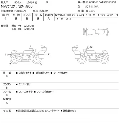 MV Agusta  BRUTALE 800 лот № 7501 оценка 4  с аукциона в Японии 0