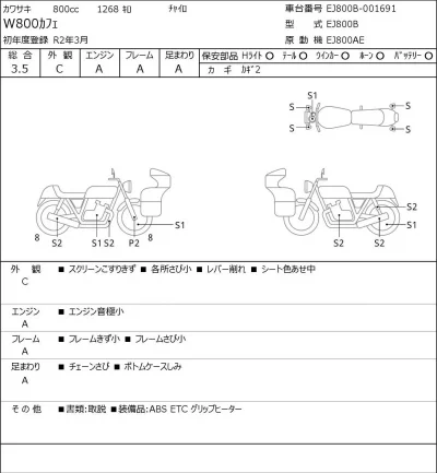 Kawasaki W800KAFE лот № 7505 оценка 4  с аукциона в Японии 0