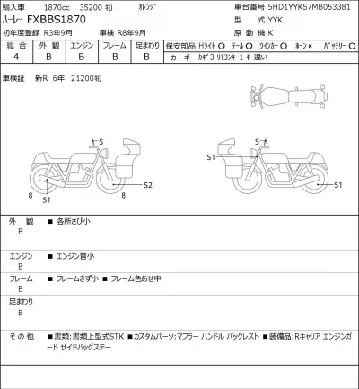 Harley-Davidson HARLEY FXBBS1870 лот № 7509 оценка 4  с аукциона в Японии 0
