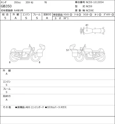 Honda GB350 лот № 7595 оценка 5  с аукциона в Японии 0