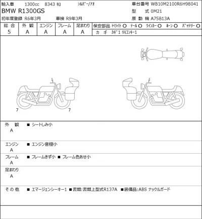 BMW  R1300GS TROPHY лот № 7604 оценка 5  с аукциона в Японии 0