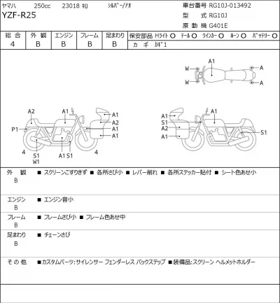 Yamaha YZF-R25 лот № 7603 оценка 4  с аукциона в Японии 0