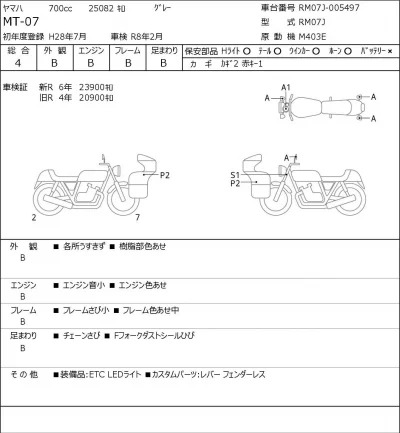 Yamaha MT-07 лот № 5303 оценка 4  с аукциона в Японии 0