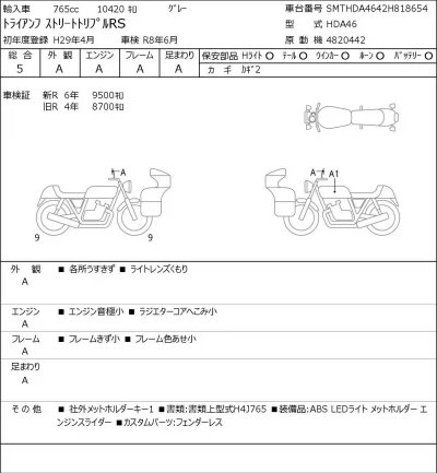 Triumph  STREET TRIPLE RS лот № 5334 оценка 5  с аукциона в Японии 0