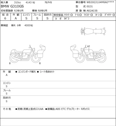BMW  G310GS лот № 7011 оценка 6  с аукциона в Японии 0