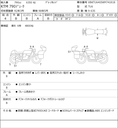 KTM  790 DUKE лот № 8098 оценка 4  с аукциона в Японии 0
