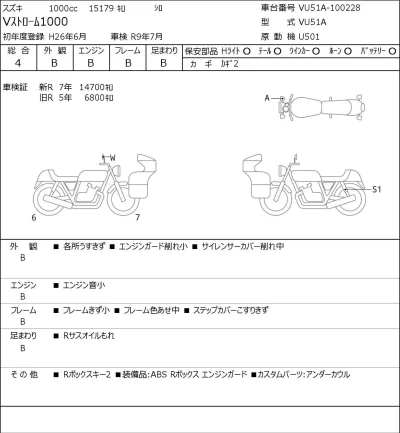 Suzuki V STROM 1000 лот № 7224 оценка 4  с аукциона в Японии 0