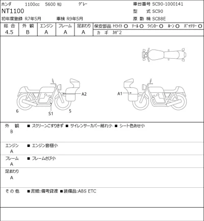 Honda NT1100 лот № 8259 оценка 4.5  с аукциона в Японии 0
