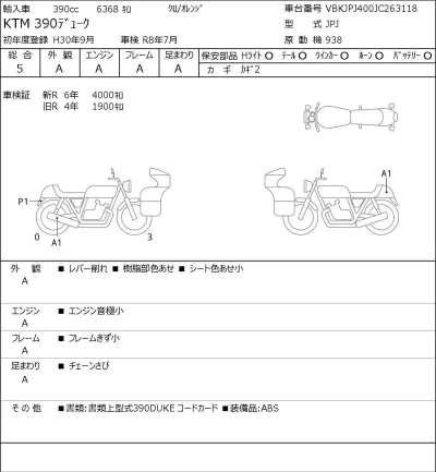 KTM  390 DUKE лот № 7268 оценка 5  с аукциона в Японии 0