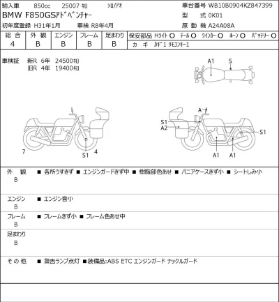 BMW  F850GS лот № 7278 оценка 4  с аукциона в Японии 0
