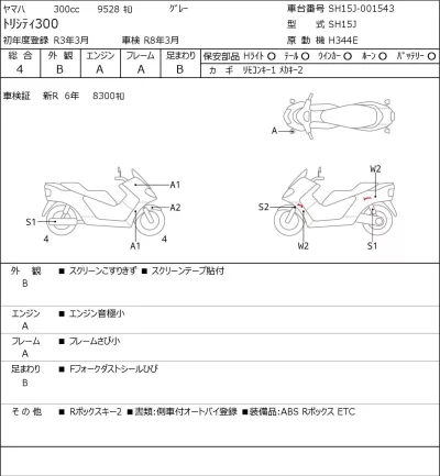 Yamaha TORI CITY 300 лот № 7401 оценка 4  с аукциона в Японии 0