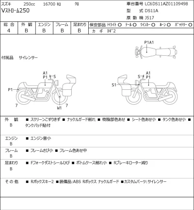 Suzuki V STROM 250 лот № 8413 оценка 4  с аукциона в Японии 0