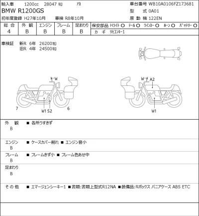 BMW  R1200GS лот № 7665 оценка 4  с аукциона в Японии 0