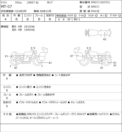 Yamaha MT-07 лот № 5173 оценка 4  с аукциона в Японии 0