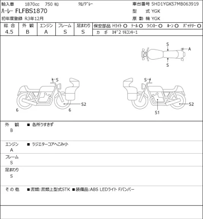 Harley-Davidson HARLEY FLFBS1870 лот № 5524 оценка 4.5  с аукциона в Японии 0