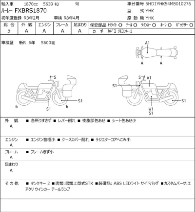 Harley-Davidson HARLEY FXBRS1870 лот № 5622 оценка 5  с аукциона в Японии 0