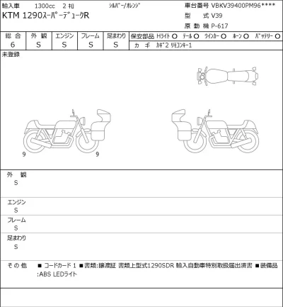 KTM  1290 SUPER DUKE R лот № 5771 оценка 6  с аукциона в Японии 0