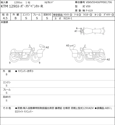 KTM  1290 SUPER ADVENTURE R лот № 5775 оценка 4.5  с аукциона в Японии 0