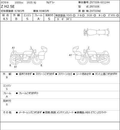 Kawasaki Z H2 SE лот № 5784 оценка 4.5  с аукциона в Японии 0