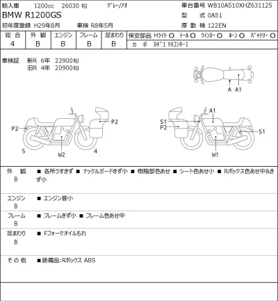 BMW  R1200GS лот № 7058 оценка 4  с аукциона в Японии 0