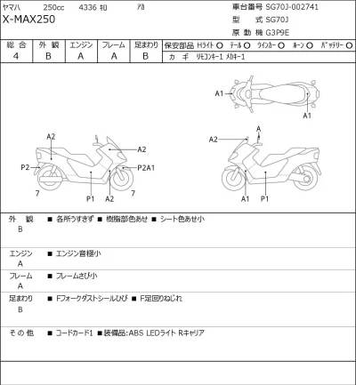 Yamaha X-MAX250 лот № 8071 оценка 4  с аукциона в Японии 0