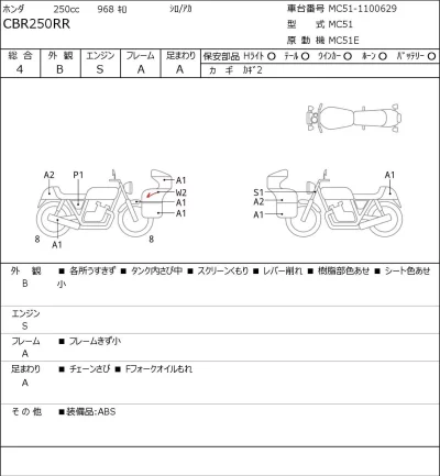 Honda CBR250RR лот № 7079 оценка 4  с аукциона в Японии 0