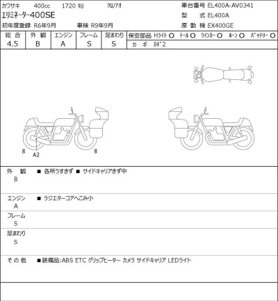 Kawasaki ELIMINATOR 400SE лот № 7156 оценка 4.5  с аукциона в Японии 0