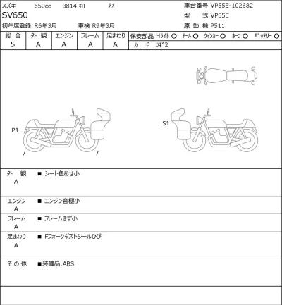 Suzuki SV650 лот № 8165 оценка 5  с аукциона в Японии 0
