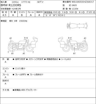 BMW  R1200RS лот № 8237 оценка 4.5  с аукциона в Японии 0