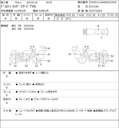 Ducati  HYPERMOTARD 796 лот № 8255 оценка 4  с аукциона в Японии 0
